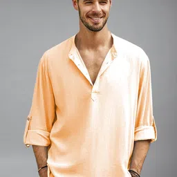 Navkanj Band Collar Roll-Up Sleeves Short Kurta-picture-32