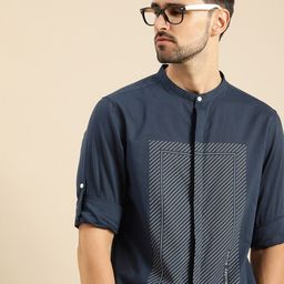 Anouk Men Navy Blue Multi Striped Pure Cotton Casual Shirt-picture-40