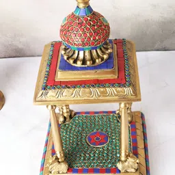 The Advitya Gold Toned & Green Religious Temple With Nandi In Mosaic Work Showpiece image 2