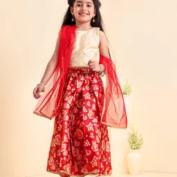 Babyhug Sleeveless Choli & Lehenga with Dupatta - Maroon-picture-13