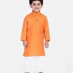 BownBee Full Sleeves Solid Kurta Pyjama Set - Orange-image-17