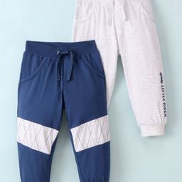 Doodle Poodle Cotton Knit Lounge Pant Striped & Text Print Pack Of 2 - Grey & Blue-picture-32