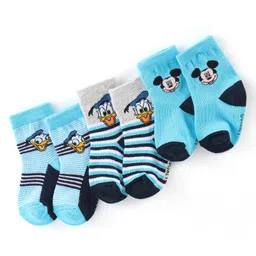 Cute Walk By Babyhug Anti Bacterial Non Terry Ankle Length Donald Duck Print Socks Pack Of 3 - Blue-picture-15
