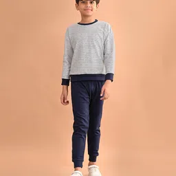 Lilpicks Couture Full Sleeves Pencil Striped Designed Terry Fleece Sweatshirt & Joggers Set - Navy Blue-image-98