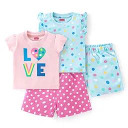 Babyhug Cotton Knit Single Jersey Half Sleeves Night Suits With Text & Dots Print Pack Of 2 - Pink & Blue-picture-28