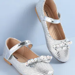 Pine Kids Ballerinas with Velcro Closure Pearl Applique - Silver-picture-15
