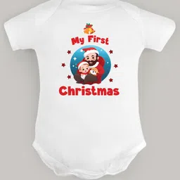 FFlirtygo Christmas Theme Cotton Half Sleeves My First Christmas Printed Onesie - White-picture-14