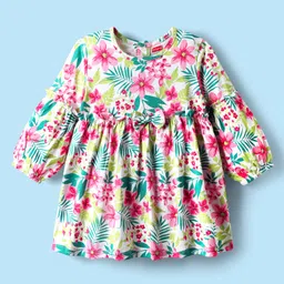 Babyhug 100% Cotton Full Sleeves Floral Printed Frock - Multicolour-image-34