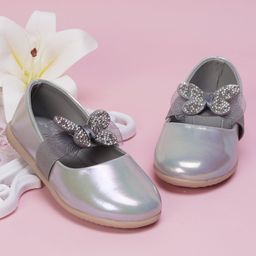 Neska Moda Rhinestones Embellished Butterfly Applique Detailed With Velcro Closure Mary Jane Ballerinas - Grey-picture-28