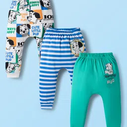 Babyhug Disney Interlock Knit Full Length Diaper Leggings With 101 Dalmatians Graphics Pack of 3 - Blue White & Sea Green-picture-25
