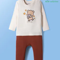 Babyoye 100% Cotton Knit Full Sleeves Romper with Bear Embroidery - White & Maroon-picture-27