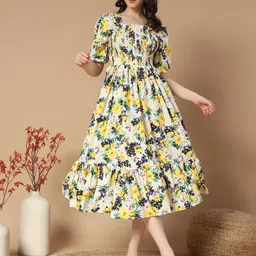 OTABU Floral Print Crepe A-Line Midi Dress image 1