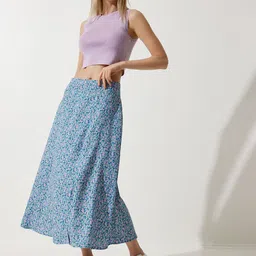 Happiness istanbul Floral Printed Flared Midi Skirts image 1