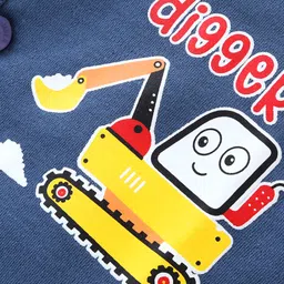 Cucumber Cotton Interlock Knit Half Sleeves Front Open Vests Construction Vehicle Print - Blue image 3