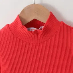 Kookie Kids Cotton Full Sleeves Turtle Neck Top & Checkered Skirt Set - Red image 3