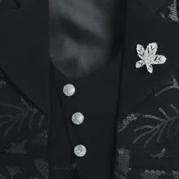 Fourfolds Cotton Blend Woven Full Sleeves Floral Designed Sequins Embellished 3 Piece Part Suit With Bow Set - Black image 5