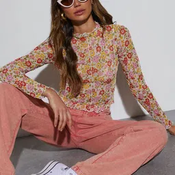 LULU & SKY Women Floral Printed Mock Neck Top image 4