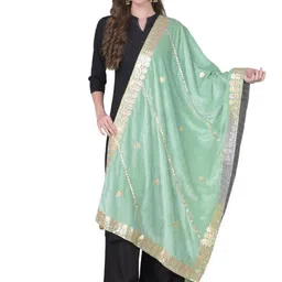 A R SILK DUPATTA HUB Floral Embroidered Gotta Patti Velvet Dupatta-picture-17