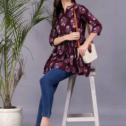Dinaya Floral Print Mandarin Collar Top image 2