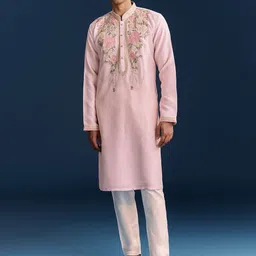 KALKI Fashion Floral Printed Mandarin Collar Straight Thread Work Kurta With Trousers-image-12