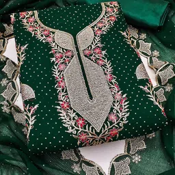 HERE&NOW Floral Embroidered Beads & Stones Silk Georgette Unstitched Dress Material-picture-31