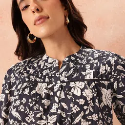 all about you Floral Print Mandarin Collar Puff Sleeves Pure Cotton Shirt Style Top image 5