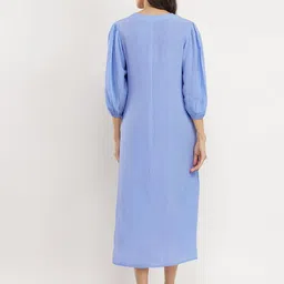 Pink Fort Women Rayon Solid Buttoned Midi Dress Blue image 3