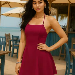 don't be basic Women Solid Halter Neck Fit & Flare Mini Dress-picture-12