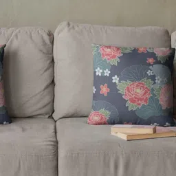 THEYAYACAFE Blue & Pink Set of 2 Floral Velvet Square Cushion Covers-picture-34