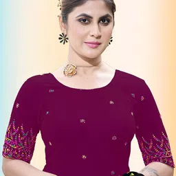 TANISHM FEB TEX Embroidered Round Neck Saree Blouse-picture-17