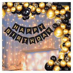 Bubble Trouble Happy Birthday Decoration Kit  Combo with 1 Pc Black Banner 1 Pc Arch 20 Pcs Black & 20 Pcs Gold Balloons 4 Pcs Gold Confetti Balloons for Kids Birthday Decoration Items - Pack of 47-picture-6