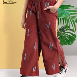 arias by lara dutta Arias Cotton Corduroy Stretch Full Length Flared Pant With All Over Embroidery - Maroon-picture-45