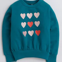 Aww Hunnie  Full Sleeves Hearts  Printed Cotton Terry Autumn Winter Sweatshirt -Green-picture-11