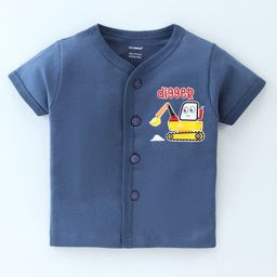 Cucumber Cotton Interlock Knit Half Sleeves Front Open Vests Construction Vehicle Print - Blue-picture-0