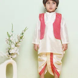 AJ Dezines Full Sleeves Solid Kurta With Floral Ethnic  Printed Jacket & Dhoti - Pink-picture-14