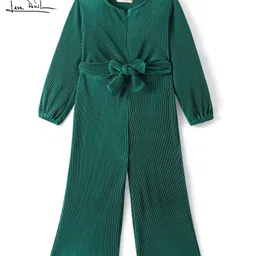 arias by lara dutta Arias Knitted Full Peasant Sleeves Fit and Flare Jumpsuits With Bow Applique & Ribbed Design - Green-picture-24