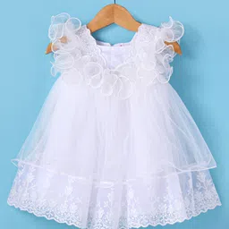 Babyhug Woven Sleeveless Fit & Flared Party Frock with Floral Embroidery & Ruffle Detailing -White-picture-15