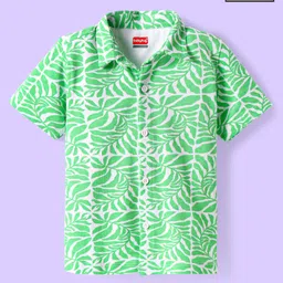 Babyhug Cotton Knit Half Sleeves Shirt with Leaves Print - Light Green-picture-17