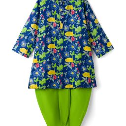 Babyhug Cotton Woven Full Sleeves Kurta Dhoti Set Floral Print - Blue-picture-35