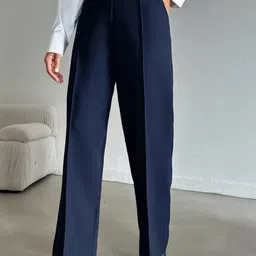 Next One Women Smart Straight Fit High-Rise Easy Wash Pleated Trousers-image-16