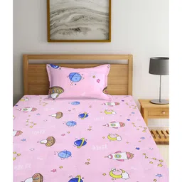FABINALIV Kids Single Bedsheet with 1 Pillow Cover 210 TC Polycotton Cartoon  Pink image 2