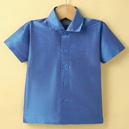 Dapper Dudes Half Sleeves Textured Shirt & Abstract Printed Mundu Lungi With Angavastram Set - Blue image 2