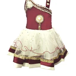 Samjho Fashion Maroon & White One-Shoulder Party Frock-picture-37