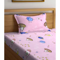 FABINALIV Kids Single Bedsheet with 1 Pillow Cover 210 TC Polycotton Cartoon  Pink image 3
