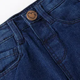 Babyhug Full Length Solid Color Denim Jeans With Stretch - Dark Blue image 3