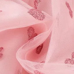 Kookie Kids Sleeveless Layered Party Frock with Glitter Heart Print Bow Applique - Pink image 3