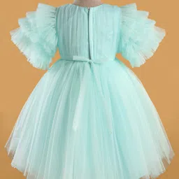 Enfance Half Sleeves Frill Detailed Floral Applique Detailed Flared Dress - Sea Green image 3