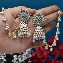 MEIRA JEWELLERY Silver-Plated Artificial Studded & Beaded Oxidised Dome Shaped Jhumkas-picture-29