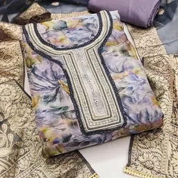 HERE&NOW Floral Embellished Organza Unstitched Dress Material-picture-13