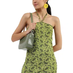 YANA FASHION Floral Print Halter Neck Georgette Bodycon Mini Dress-picture-20